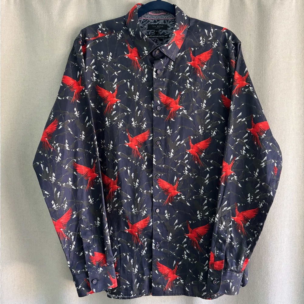 Ted Baker Navy and Red Parrot Print Shirt